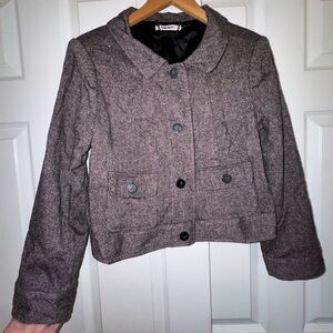 DKNY Cropped Wool Blend Jacket Blazer with Metallic Thread